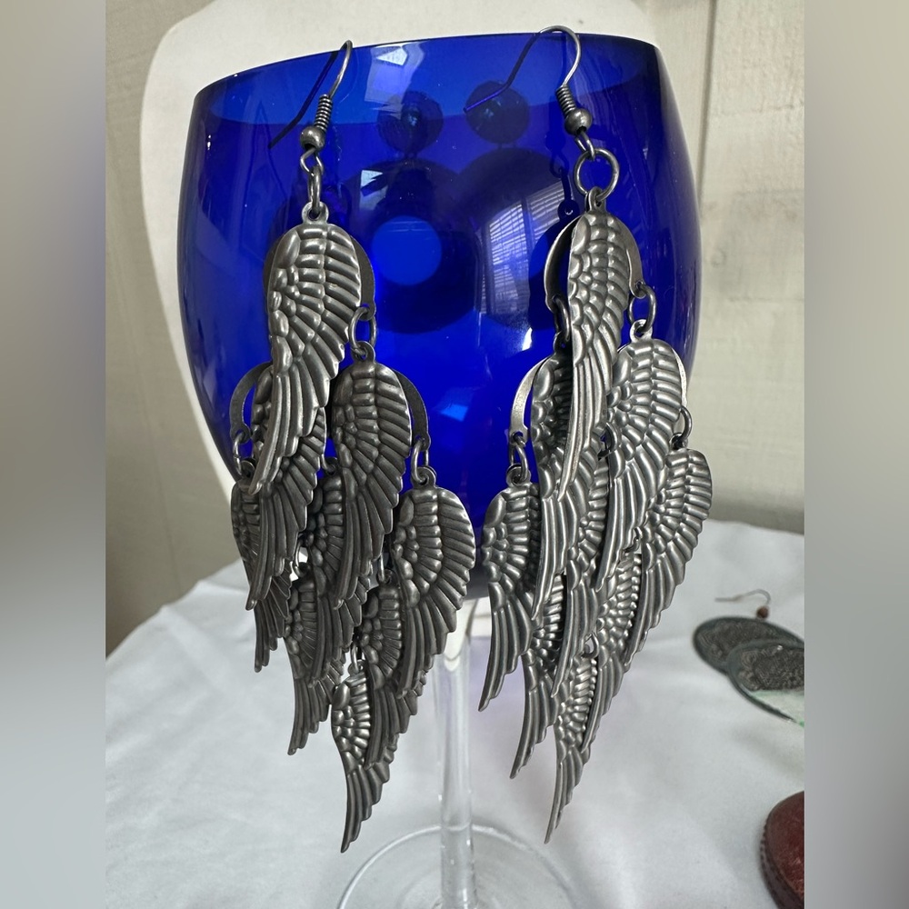 Ultra long angel wing chandelier earrings
